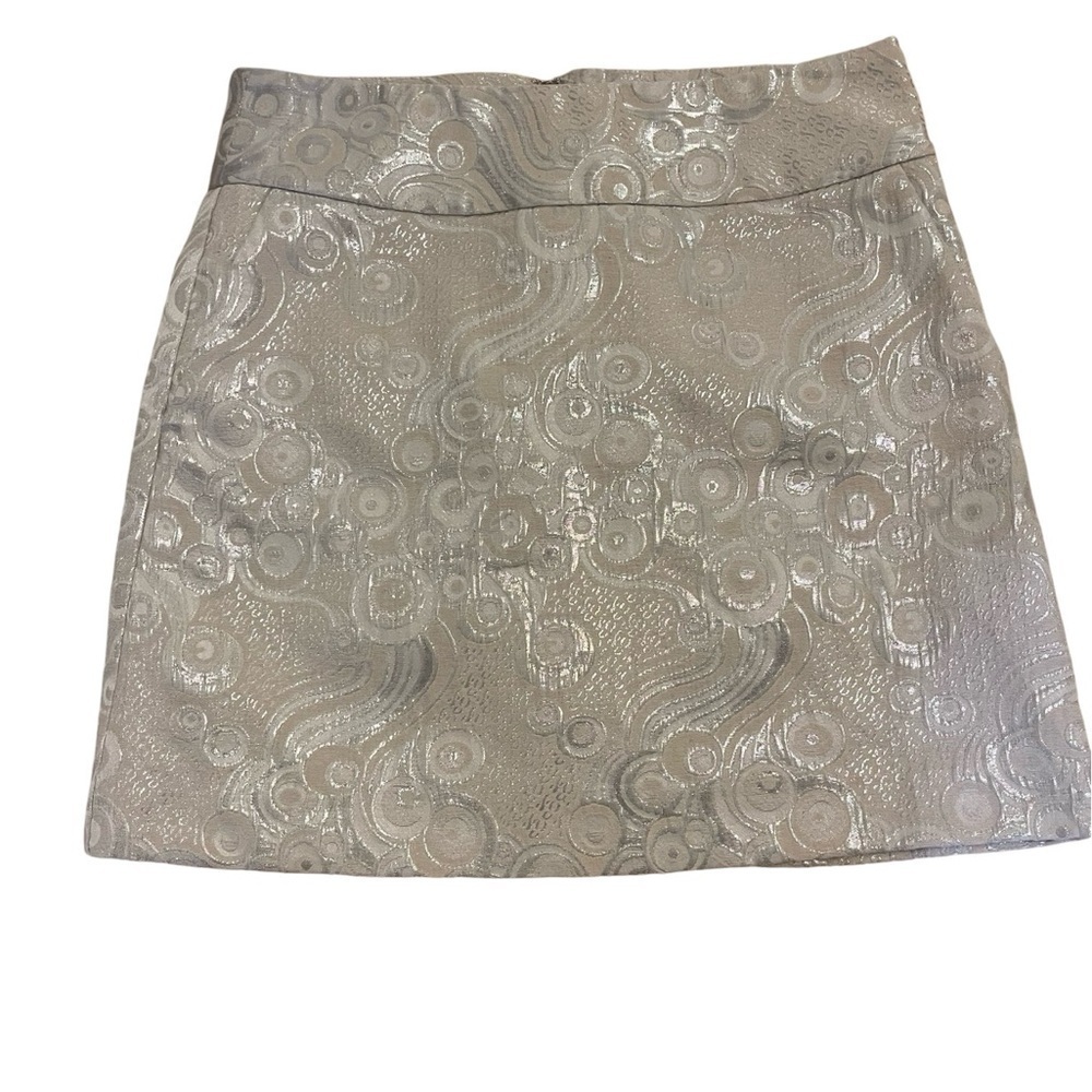 Banana Republic Sparkly Silver/Cream Geometric Design Lined Mini Skirt Sz 0 EUC